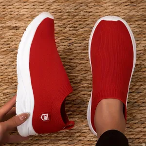 Women's Breathable Knit Sneakers, Casual Slip On Outdoor, Comfortable Low Top Sport Shoes