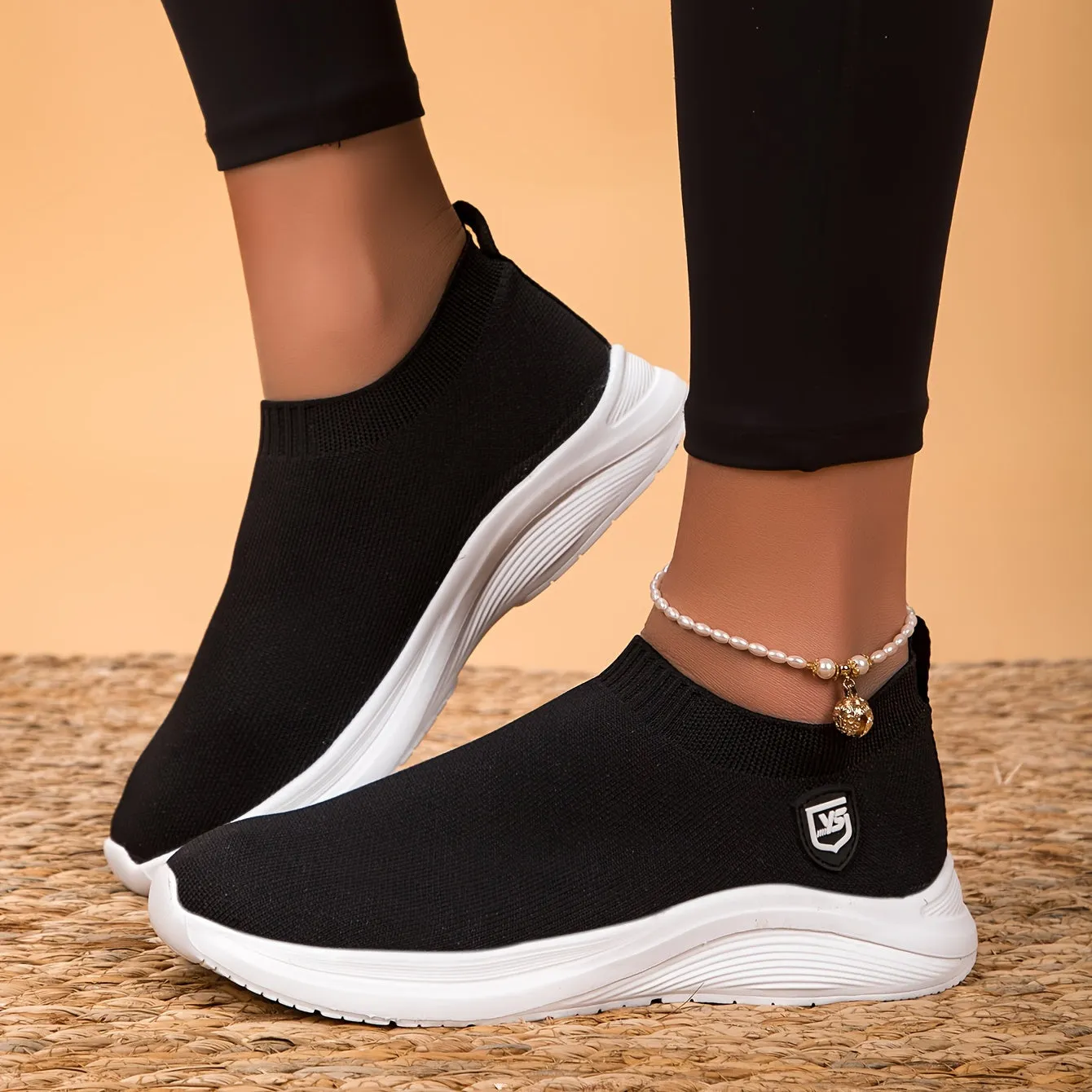 Women's Breathable Knit Sneakers, Casual Slip On Outdoor, Comfortable Low Top Sport Shoes