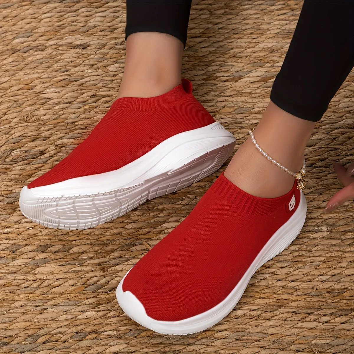 Women's Breathable Knit Sneakers, Casual Slip On Outdoor, Comfortable Low Top Sport Shoes