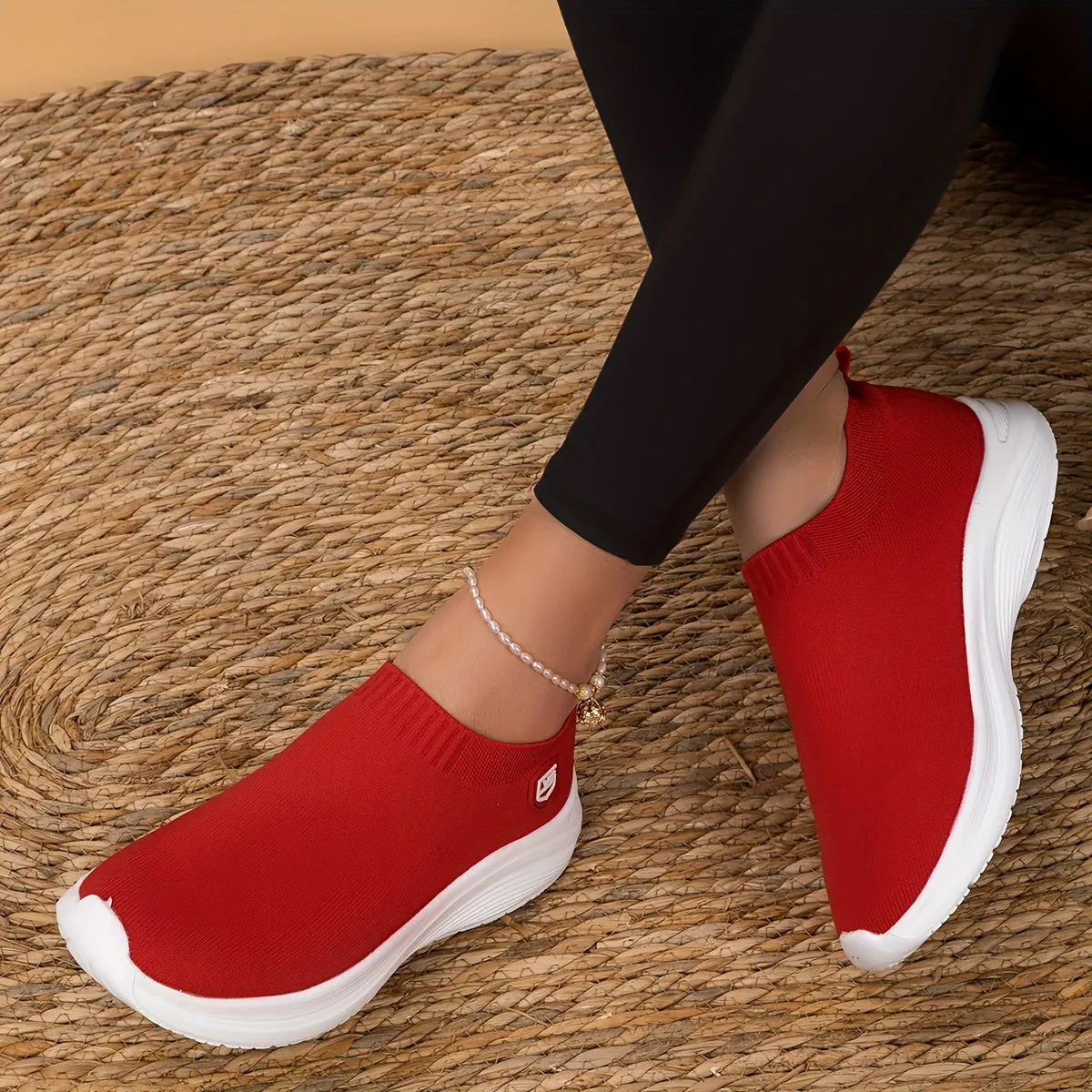 Women's Breathable Knit Sneakers, Casual Slip On Outdoor, Comfortable Low Top Sport Shoes