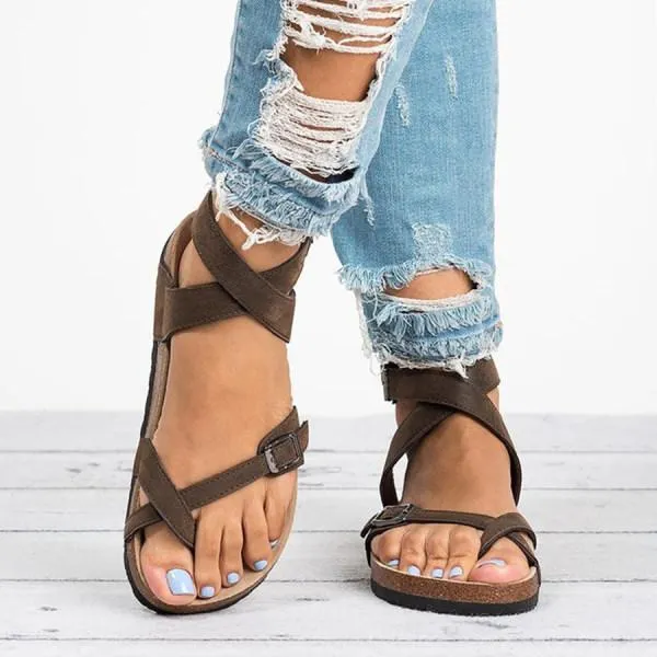 Women'S Flip-Flop Comfort Cork Sole Lightweight Strap Ankle Strap Sandals 19662745