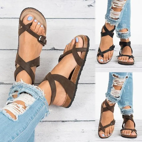 Women'S Flip-Flop Comfort Cork Sole Lightweight Strap Ankle Strap Sandals 19662745
