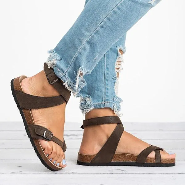 Women'S Flip-Flop Comfort Cork Sole Lightweight Strap Ankle Strap Sandals 19662745