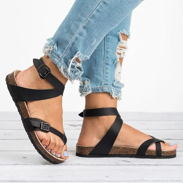 Women'S Flip-Flop Comfort Cork Sole Lightweight Strap Ankle Strap Sandals 19662745